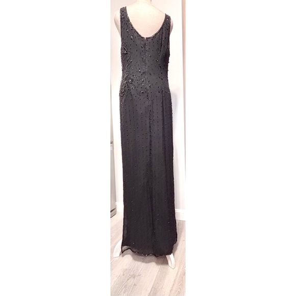 Vintage Y2K black gown with beading scoop neckline two thigh high slits-Size LG - Picture 6 of 12